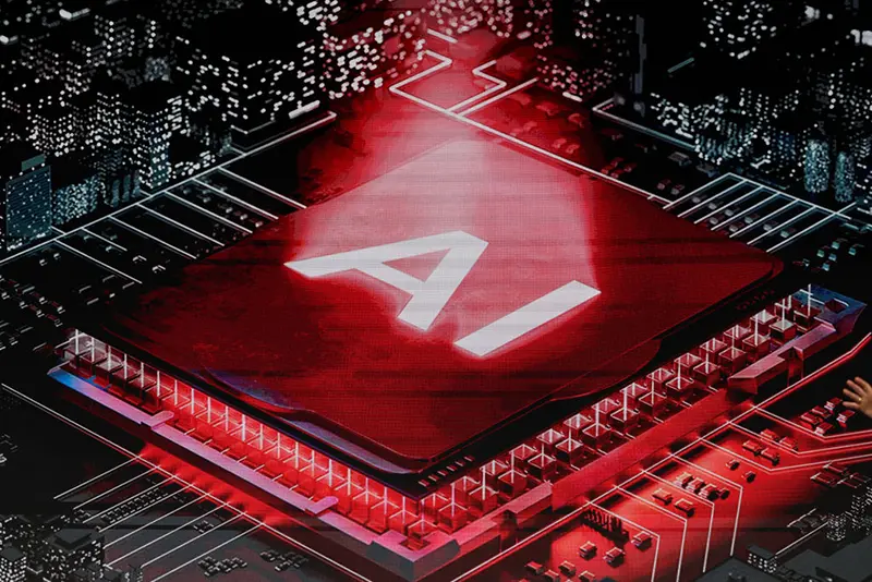 A screen displays an artificial intelligence (AI) processor during Keynote 1 at the MWC (Mobile World Congress), the world's biggest mobile fair, in Barcelona on March 3, 2025. (Photo by LLUIS GENE / AFP) (Photo by LLUIS GENE/AFP via Getty Images)