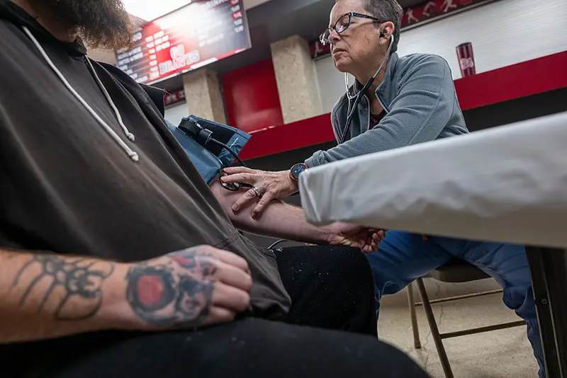 A Remote Area Medical (RAM) mobile dental and medical clinic at Terre Haute South High School in Terre Haute, Indiana. (Photo by Spencer Platt/Getty Images)