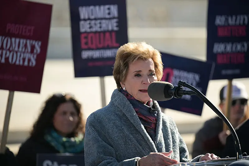 US Secretary of Education Linda McMahon speaks outside the US Supreme Court as justices hear arguments in challenges to state bans on transgender athletes in women's sports on January 13, 2026, in Washington, DC. (Photo by Oliver Contreras / AFP via Getty Images)