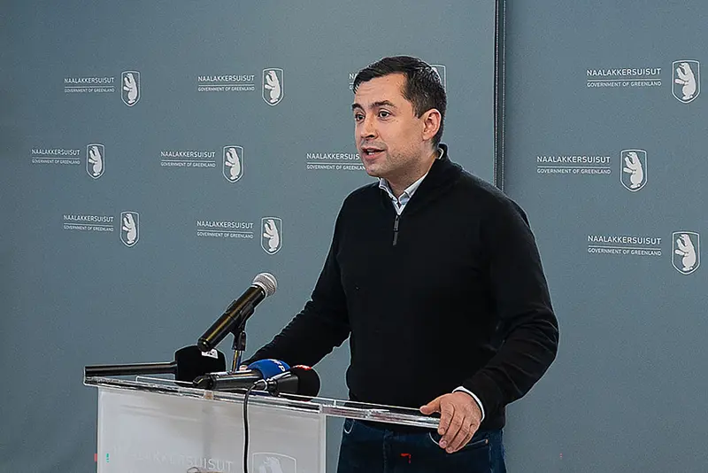 Greenland's Deputy Prime Minister Mute Bourup Egede speaks during a press conference in Nuuk, Greenland, on Janauary 14, 2026. (Photo by Alessandro RAMPAZZO / AFP via Getty Images)