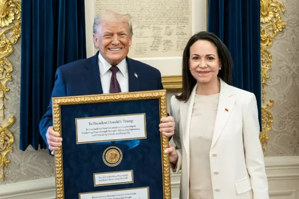 Trump Receives Nobel Peace Prize Medal From Venezuelan Opposition Leader at White House
